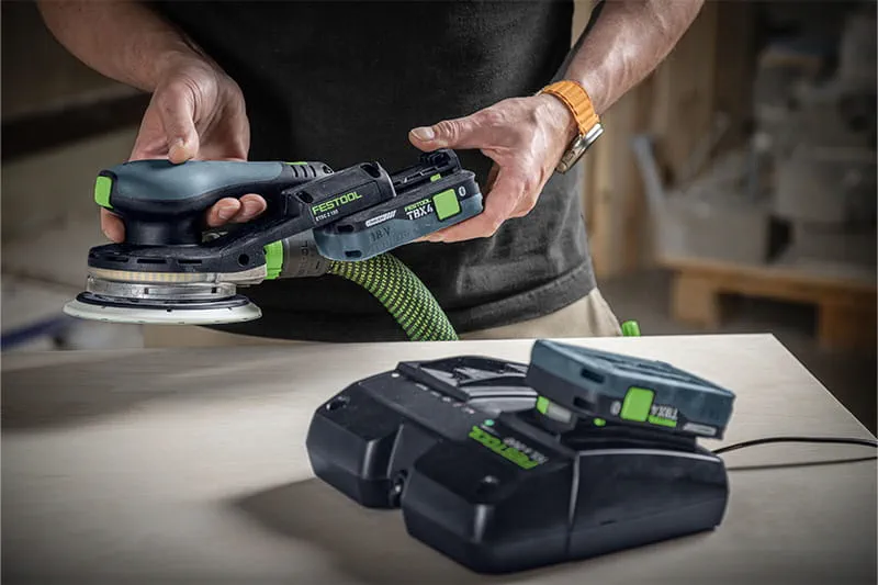TBX 4 Tabless Battery on Cordless Sander and Charger