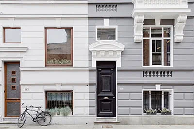 Restored residential building façades in Flanders, Belgium