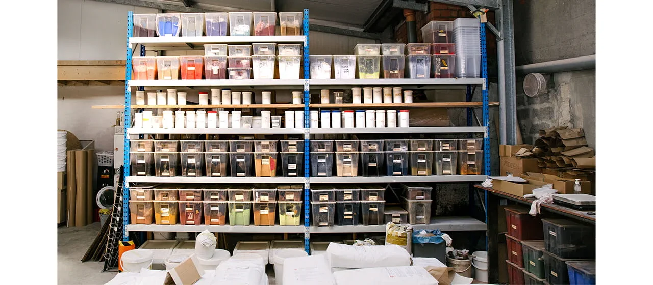 Formulae and colours are mixed in the paint workshop for the company's own projects and for customers.